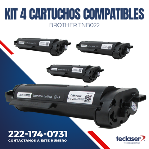 Kit 4 Cartuchos de Toners compatibles Nuevos  BROTHER TNB022, NEGRO