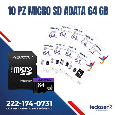Kit de 10 pz Micro SD 64 GB Adata