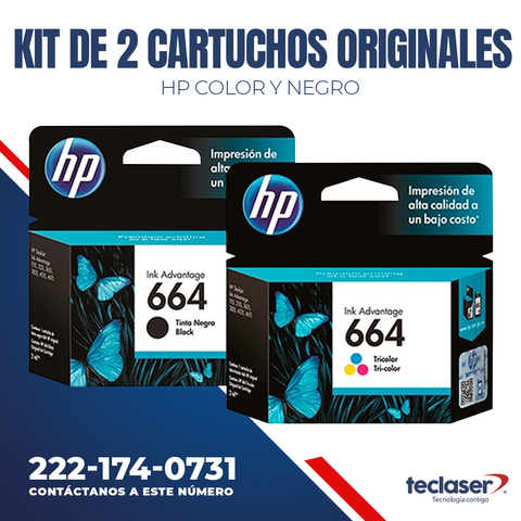 Pack 2 Cartuchos Hp 664 Negro, Color F6v29al Ink Advantage