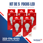 Kit de 5 Focos LED tipo A19 de 9 Watts Luz Blanca