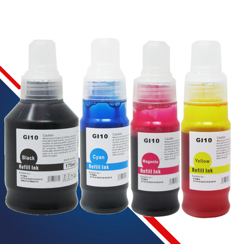 Kit de 4 Botellas de tinta compatible con CANON GI-10 Negra y Colores