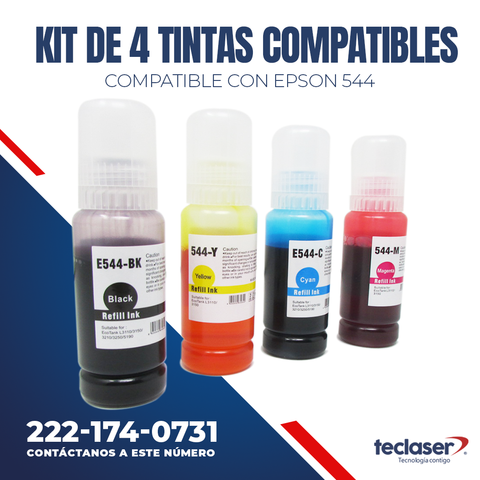 Kit de 4 Botellas de tinta compatible con EPSON T544 Negro y Colores