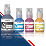 Kit de 4 Botellas de tinta Original BROTHER BTD100BK BTD100C BTD100M BTD100Y