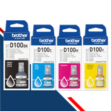 Kit de 4 Botellas de tinta Original BROTHER BTD100BK BTD100C BTD100M BTD100Y