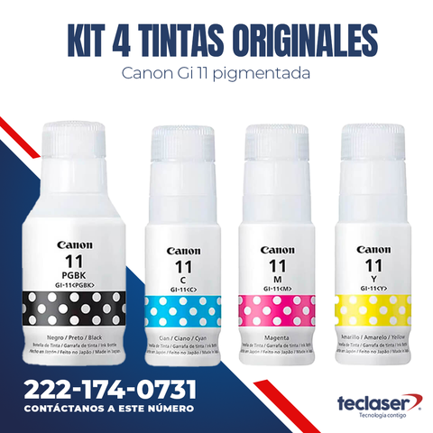 Kit 4 BOTELLAS DE TINTA CANON GI-11 PIXMA G2160 G3160