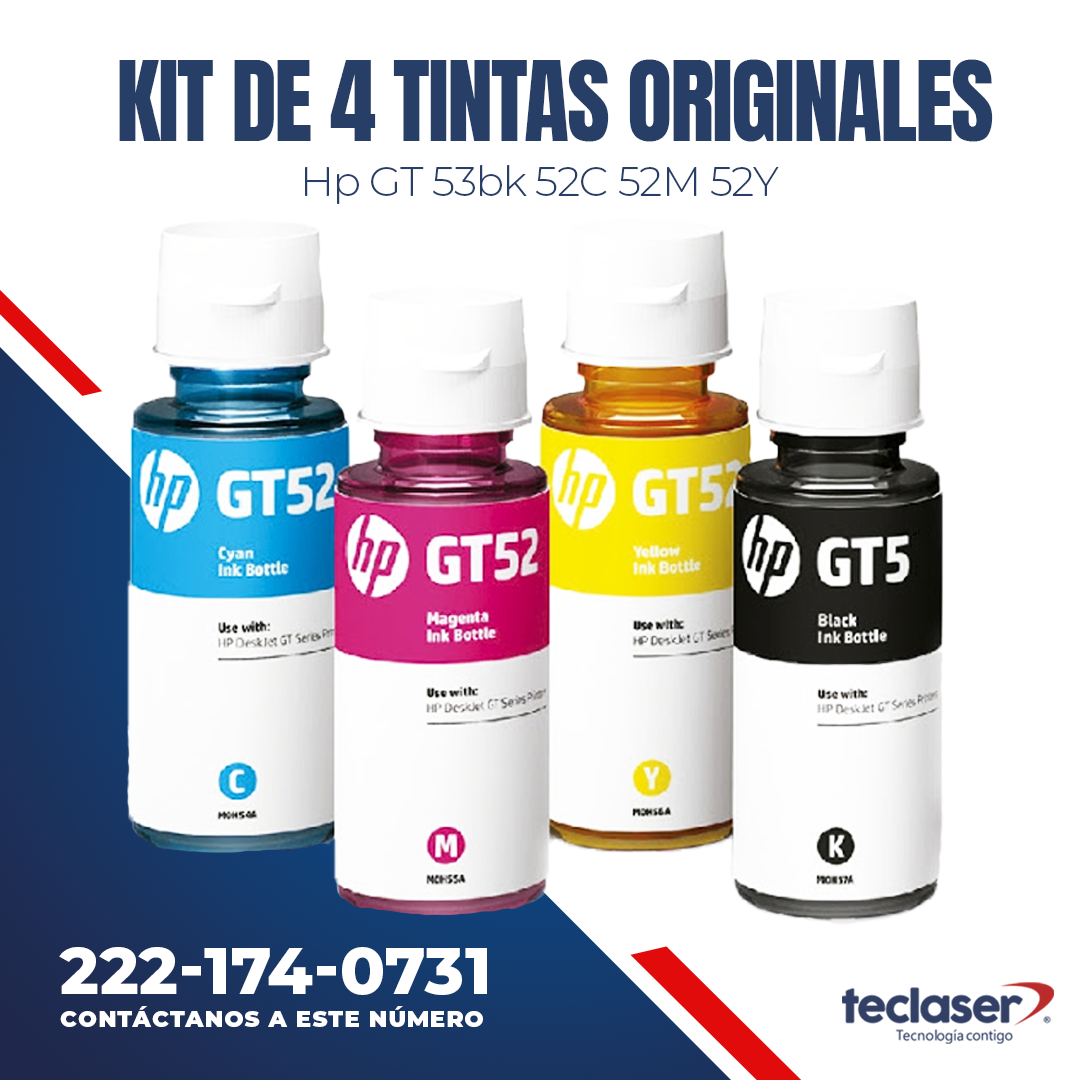 Kit de 4 Botellas de tintas Originales GT53 Negro y GT52 3 Colores ...