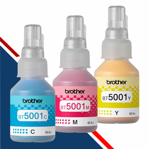 KIT de 3 Tintas Brother BT5001 Colores Cian, Magenta, Amariila