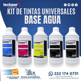 Kit de 5 piezas de Tinta Universal de 1 Litro base agua 2 Negras y 3 Colores